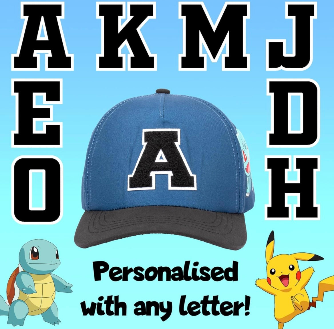 Pokemon Personalised Baseball Cap for Boys Embroidered Letter Adjustable Snapback Kids Hat