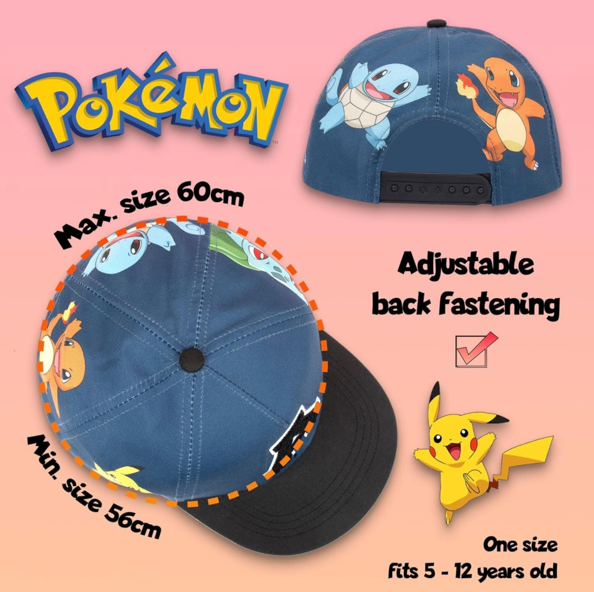 Pokemon Personalised Baseball Cap for Boys Embroidered Letter Adjustable Snapback Kids Hat