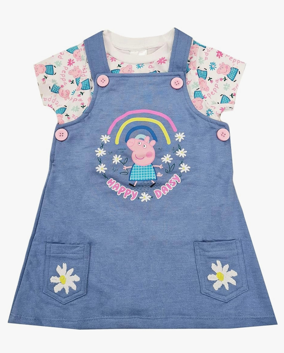 Peppa Pig Girls Pinafore Dress and Top Set Summer Daywear