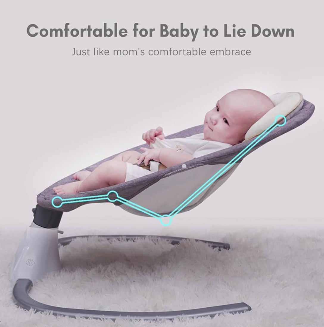 Baby Swing Chair Baby Swing and Bouncer - Electric Baby Bouncer Chair with Remote Control and Mosquito Net: 4 Speeds & 4 Timer & 12 Preset Lullabies Supports BT Connection USB Flash Drive