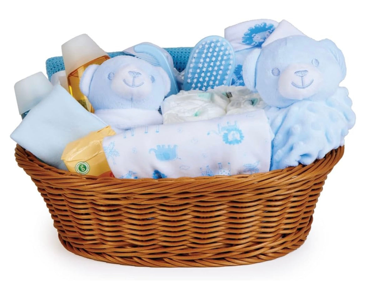 17 Baby Essentials for Newborn Unisex Perfect as Gender Reveal Gifts, Baby Shower Gifts & Christenings - Unisex Baby Gifts, Baby Hamper for Newborn Unisex in Rattan Basket