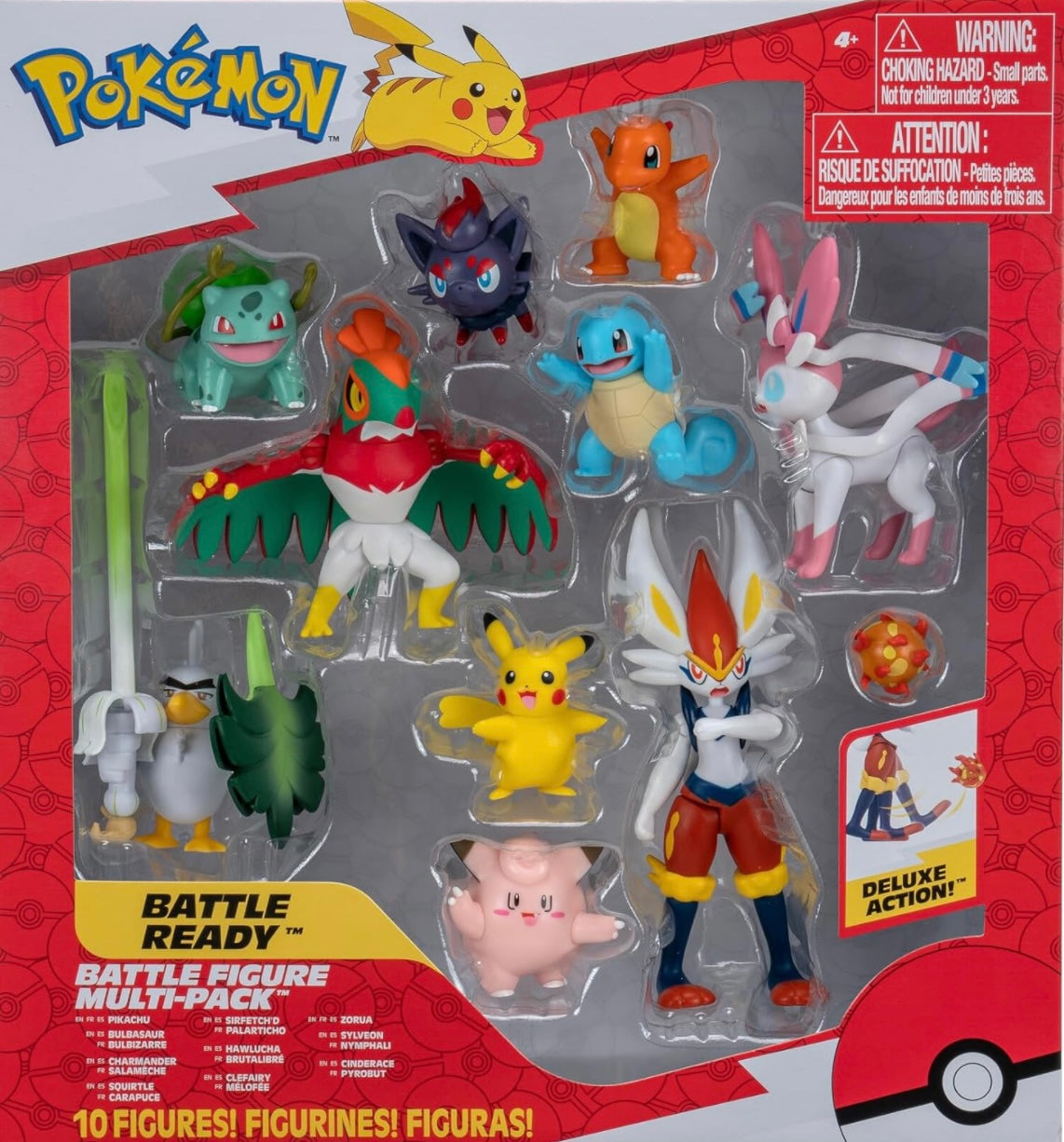 Pokémon Battle Figure 10 Pack - One 4.5-Inch Cinderace Figure plus Three 3-Inch and Six 2-Inch Battle Figures including Pikachu