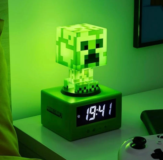 Paladone Minecraft Creeper Icon Alarm Clock - Creeper Glow Mode - Battery Powered - Kids Alarm Clock for Boys