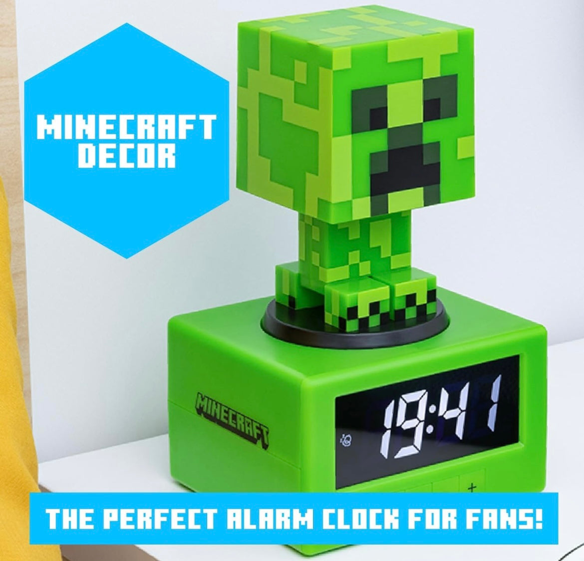 Paladone Minecraft Creeper Icon Alarm Clock - Creeper Glow Mode - Battery Powered - Kids Alarm Clock for Boys