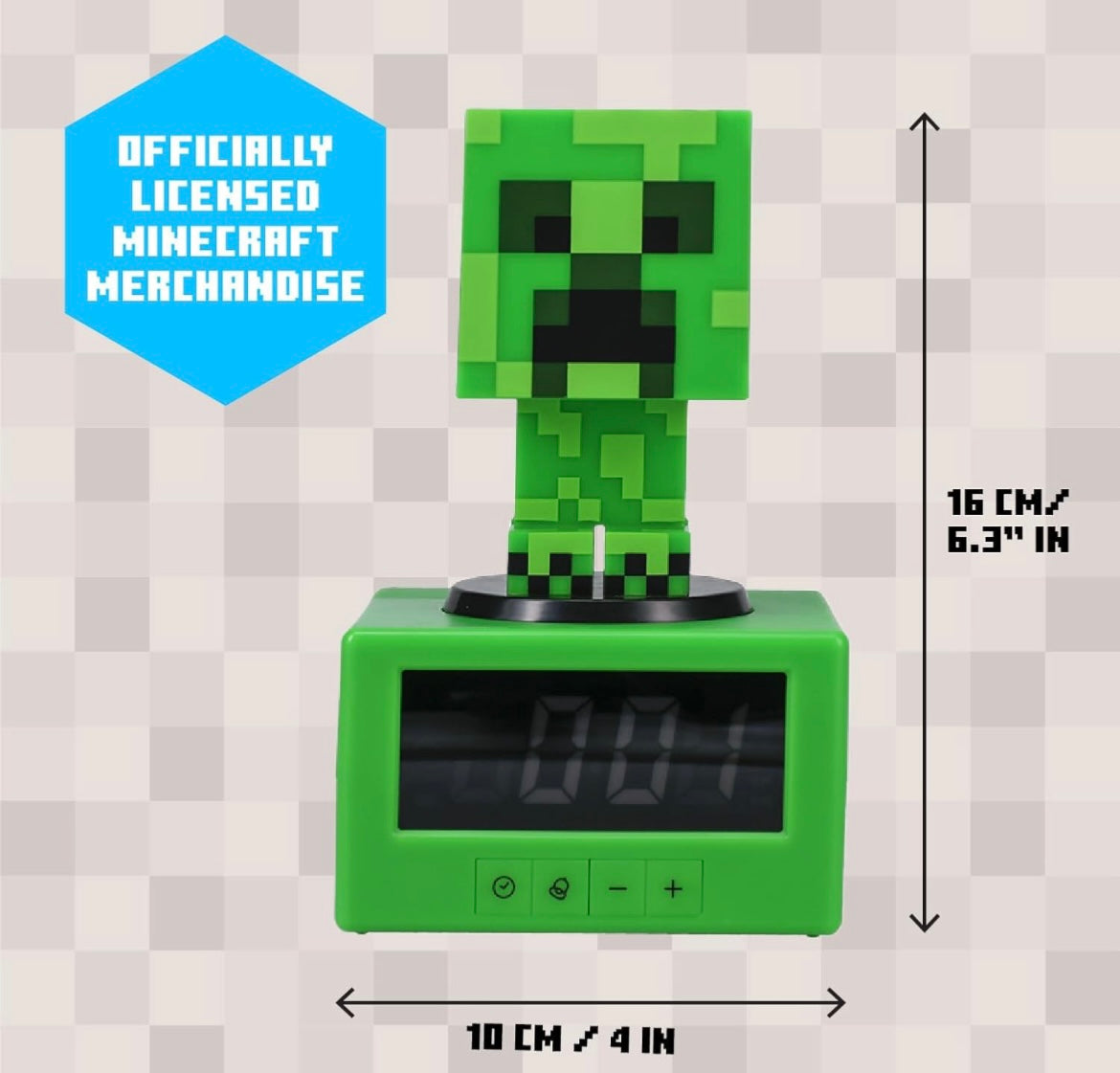 Paladone Minecraft Creeper Icon Alarm Clock - Creeper Glow Mode - Battery Powered - Kids Alarm Clock for Boys