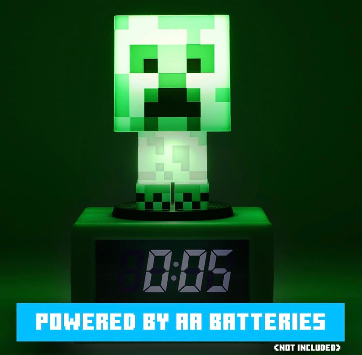 Paladone Minecraft Creeper Icon Alarm Clock - Creeper Glow Mode - Battery Powered - Kids Alarm Clock for Boys