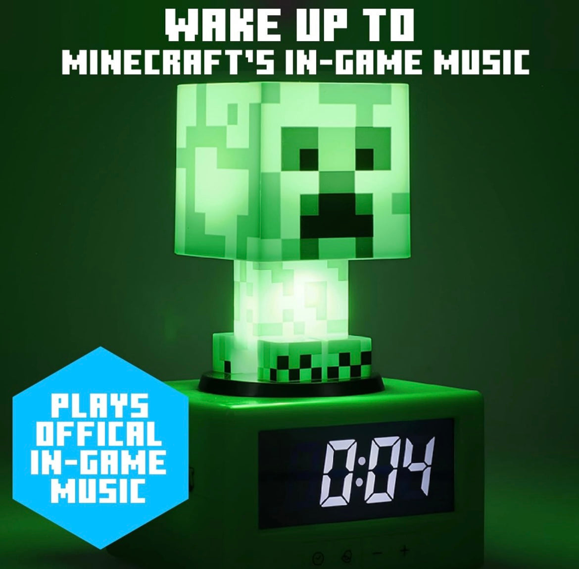 Paladone Minecraft Creeper Icon Alarm Clock - Creeper Glow Mode - Battery Powered - Kids Alarm Clock for Boys