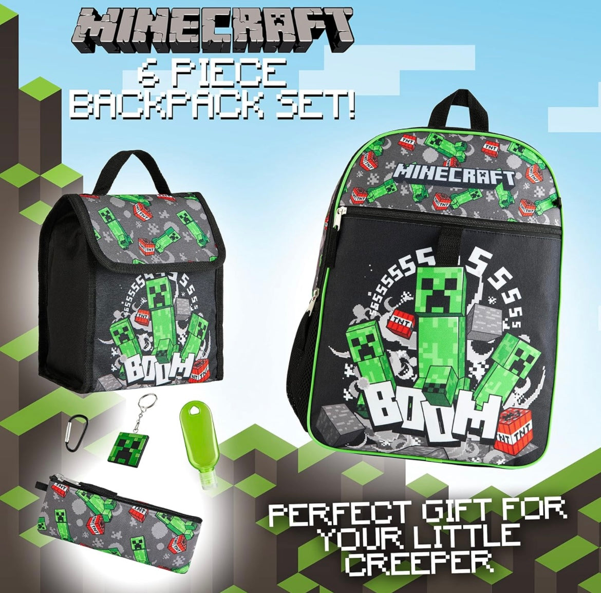 Minecraft School Backpack Boys Kids Backpack Pencil Case Lunch Bag Set