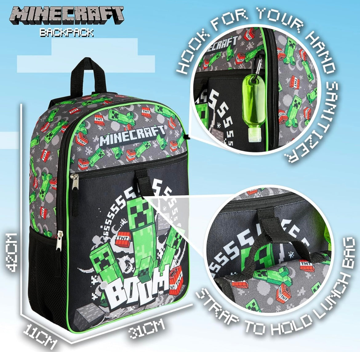 Minecraft School Backpack Boys Kids Backpack Pencil Case Lunch Bag Set