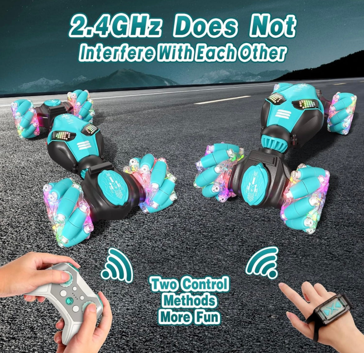 Remote Control Cars, 4WD RC Stunt Car with Gesture Sensing, RC Drift Car with Cool LED Light and Music, Remote Control Cars Toys Gift