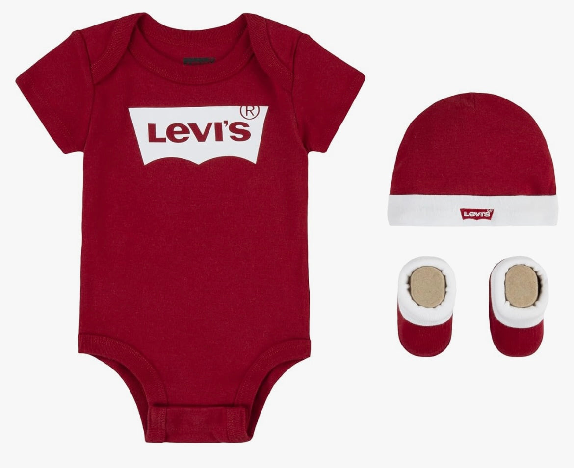 Levi's Baby Boys' Classic Batwing Infant Hat Bodysuit Bootie Set 3pc Toddler