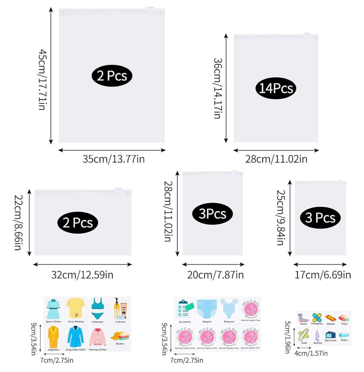 24 Pcs Hospital Maternity Bags with Stickers