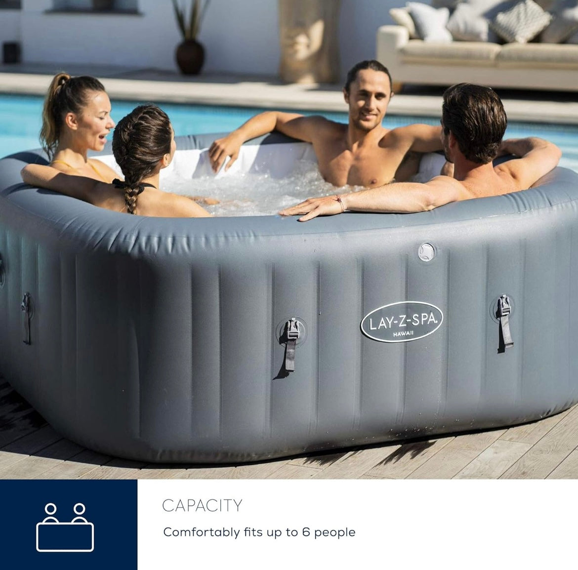 Lay-Z-Spa Hawaii Hot Tub, 8 HydroJet Pro Massage System Inflatable Spa with Freeze Shield Technology and Sociable Square Shape