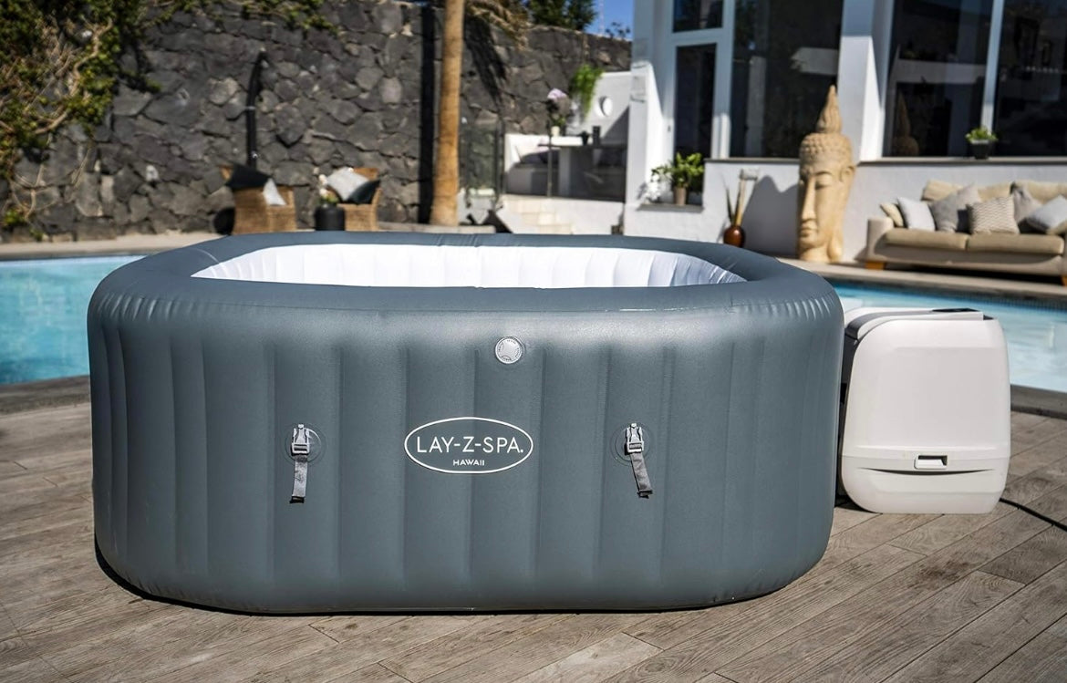 Lay-Z-Spa Hawaii Hot Tub, 8 HydroJet Pro Massage System Inflatable Spa with Freeze Shield Technology and Sociable Square Shape