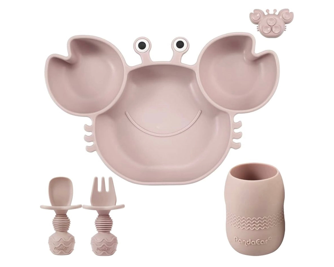 Baby Plate with Suction + Baby Sippy Cup + Baby Feeding Spoon Fork