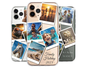 Personalised Custom iPhone Case Photo Collage Polaroid Style Custom Picture CLEAR Silicone Impact Case for iPhone 11 12 13 14 15 Ranges