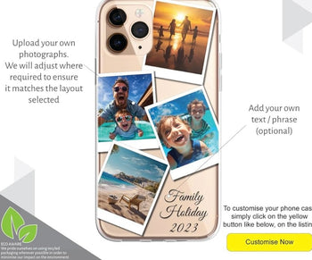 Personalised Custom iPhone Case Photo Collage Polaroid Style Custom Picture CLEAR Silicone Impact Case for iPhone 11 12 13 14 15 Ranges