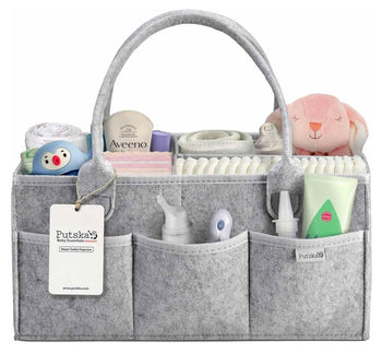 PUTSKA Nappy caddy essentials for newborn, great baby shower gifts for mum, baby boy, baby girl. New Born accessories UK baby organiser