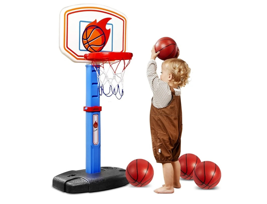 Kids Basketball Hoop and Stand,Portable Basketball Stand Set with 4 Balls for Kids Toddlers Boys