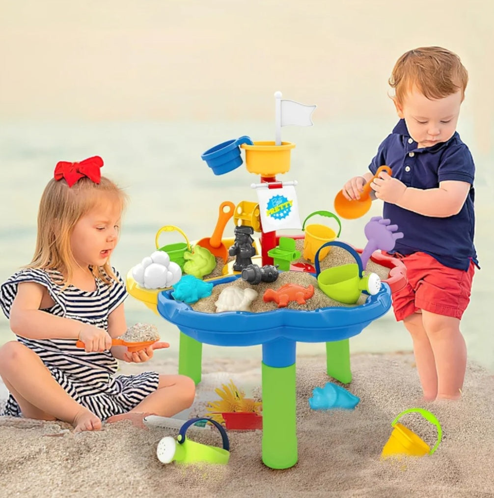 deAO Kids Sand and Water Table Sand Pit 31 Pcs Sand Toys Outdoor Toys Sand Water Toys Beach Toys Garden Toy Watering Can for Childs Girls Boys