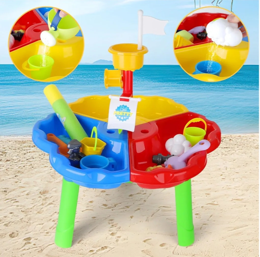 deAO Kids Sand and Water Table Sand Pit 31 Pcs Sand Toys Outdoor Toys Sand Water Toys Beach Toys Garden Toy Watering Can for Childs Girls Boys