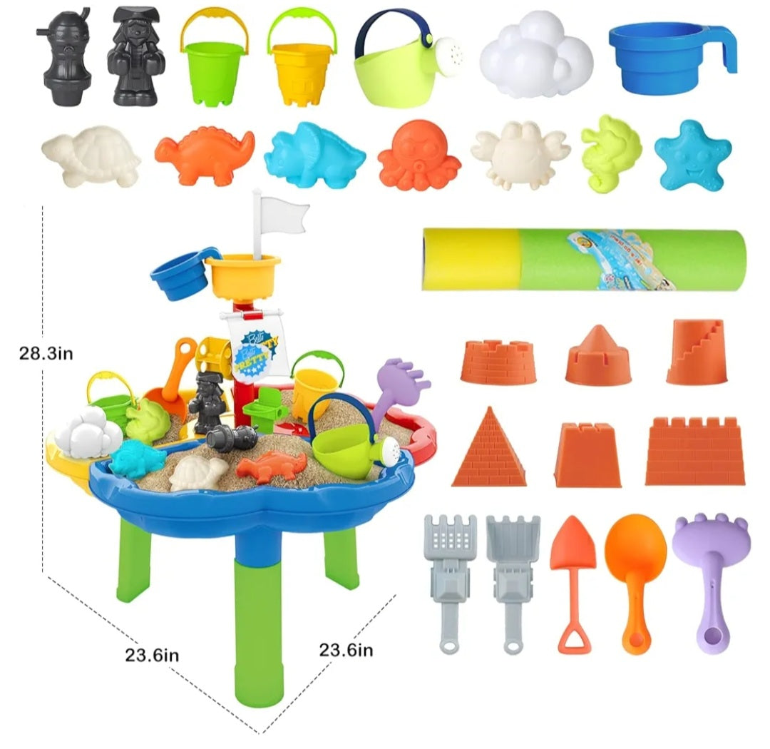 deAO Kids Sand and Water Table Sand Pit 31 Pcs Sand Toys Outdoor Toys Sand Water Toys Beach Toys Garden Toy Watering Can for Childs Girls Boys