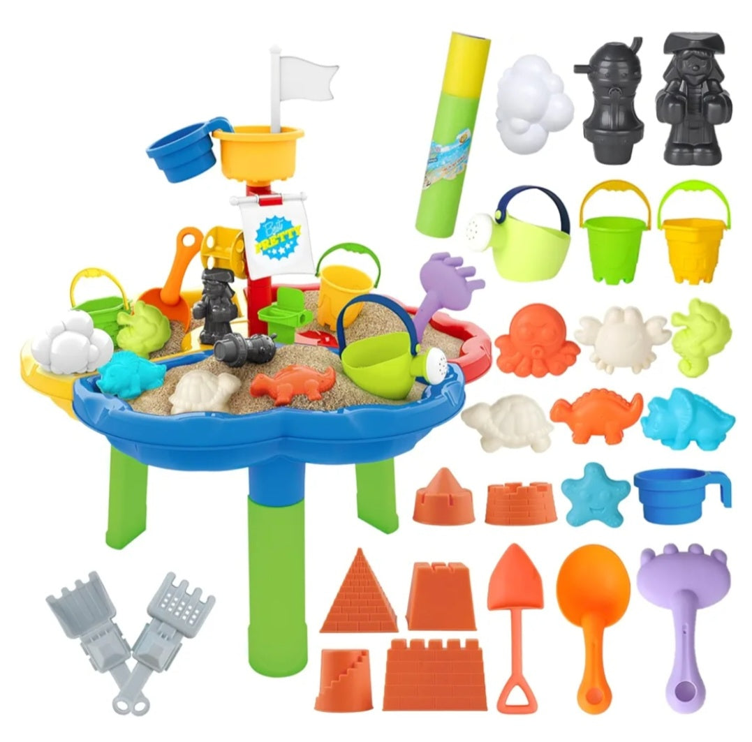 deAO Kids Sand and Water Table Sand Pit 31 Pcs Sand Toys Outdoor Toys Sand Water Toys Beach Toys Garden Toy Watering Can for Childs Girls Boys