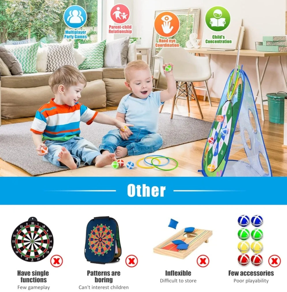 Corrit 5 in 1 Portable Bean Bag Toss Games, Dinosaur/unicorn Toys with 10 Sticky Balls, 8 Bean Bags and Rings, 6 Darts, Indoor Outdoor Party Games Toys Gifts for Boys Girls…