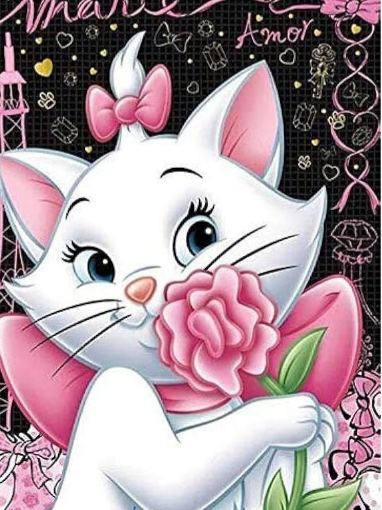 5D DIY Diamond White Cat Love Kits, 5D White Cat Rhinestone Embroidery Cross Stitch Canvas Painting, Full Drill Arts and Crafts Pictures by Numbers for Adults Kids Gifts Home Wall Decor - 30*40 CM