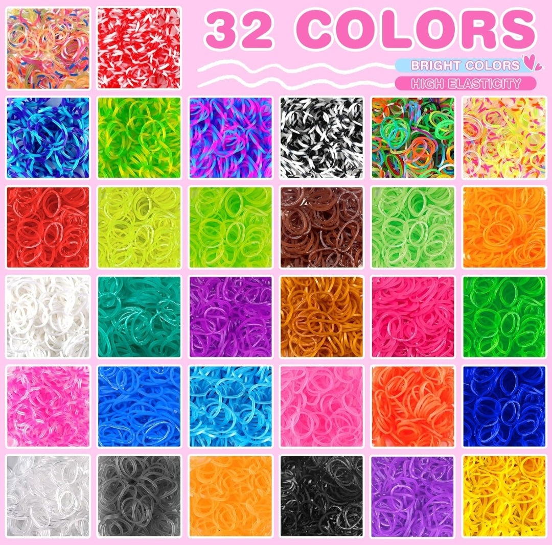 15000+ Pcs Loom Band Kit - 32 Colors DIY Rubber Loom Bands, Charm Bracelet Making Kits with Loom Band Board in Craft Storage Box for Girls Boys