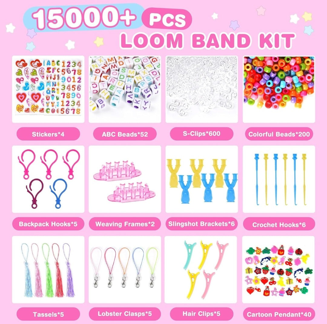 15000+ Pcs Loom Band Kit - 32 Colors DIY Rubber Loom Bands, Charm Bracelet Making Kits with Loom Band Board in Craft Storage Box for Girls Boys