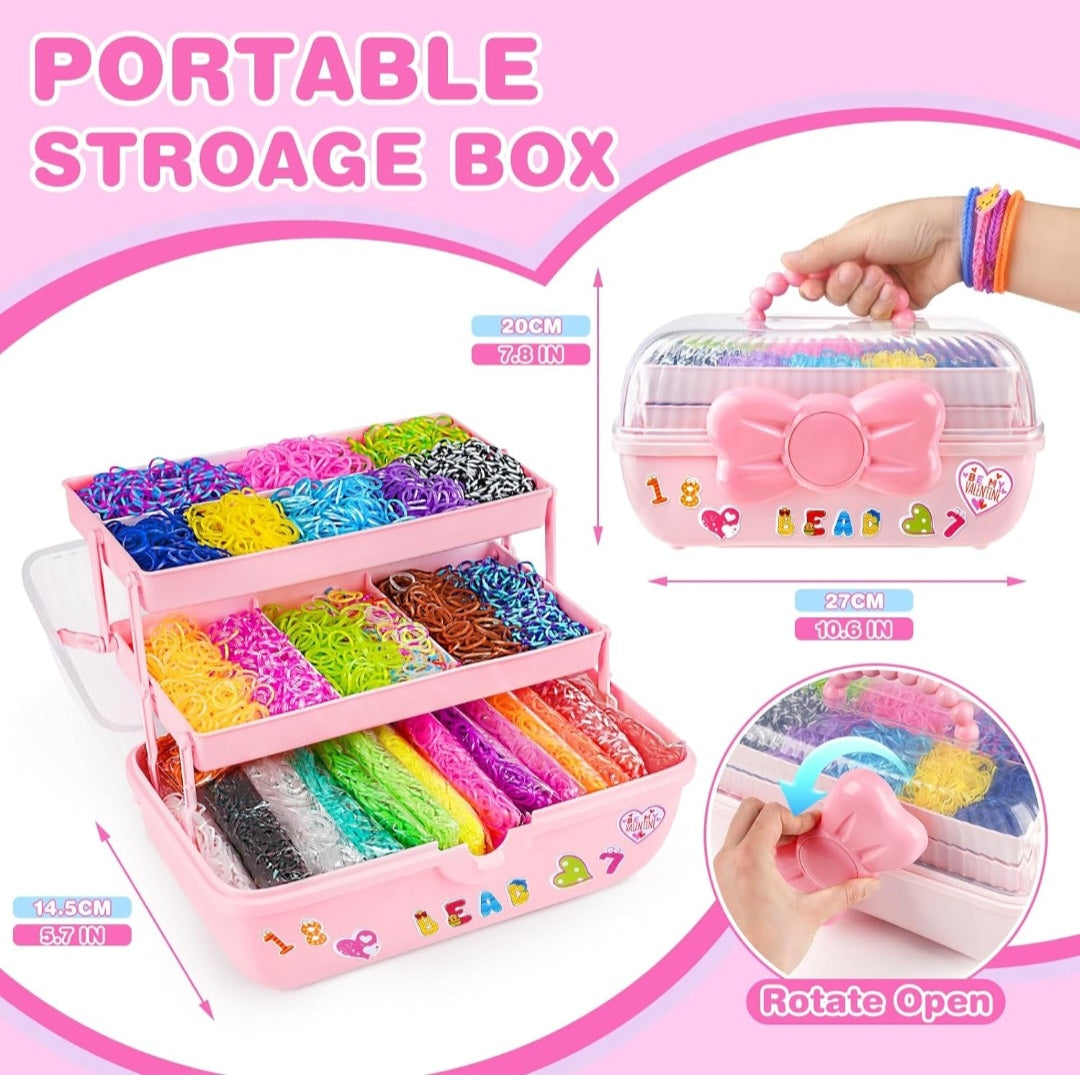 15000+ Pcs Loom Band Kit - 32 Colors DIY Rubber Loom Bands, Charm Bracelet Making Kits with Loom Band Board in Craft Storage Box for Girls Boys