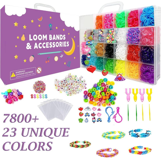 7800 Loom Bands Kit Includes Colorful Premium Rubber Quality Craft Kit and Accessories Inspire Creativity and Skill Development Great Gift for Kids