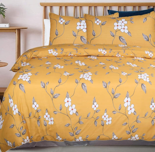 3 Piece Soft Brushed Microfiber Printed Quilt Cover Reversible Bedding Set with Pillowcases (Ochre Flower)