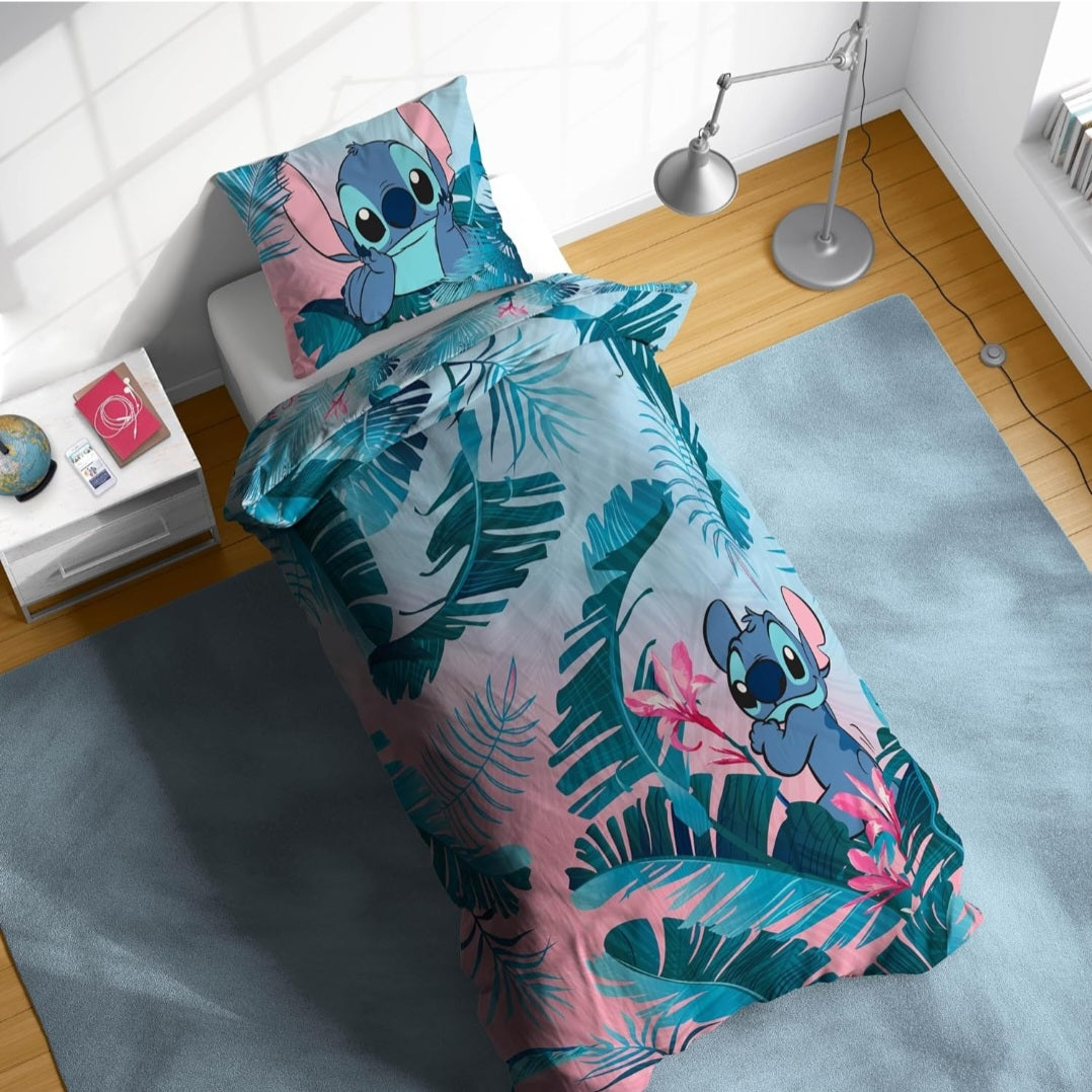 Disney Lilo & Stitch Floral 100% Cotton Single Duvet Cover Set - Includes 50 x 70cm Pillowcase