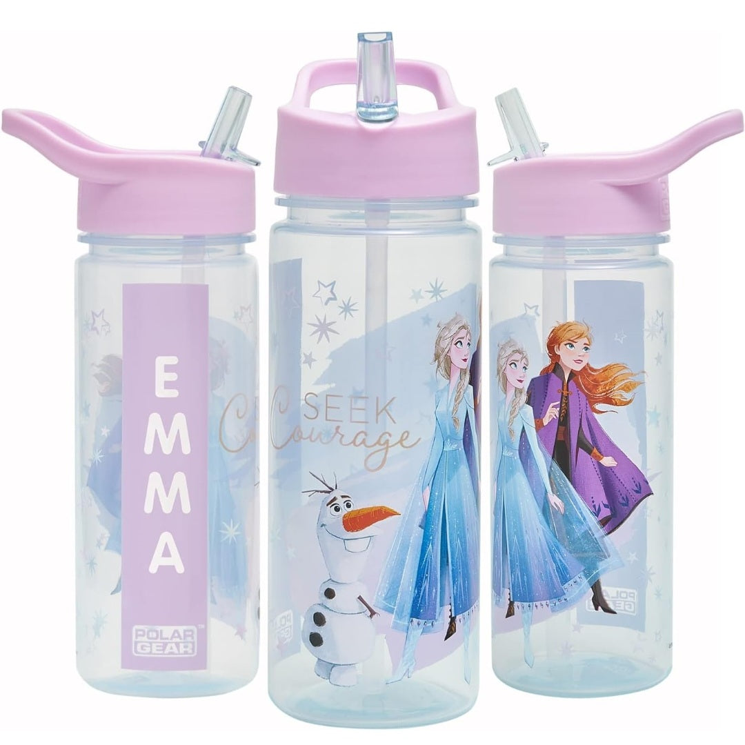 Frozen Magic Personalised Sticker Water Bottle with Straw 500ml