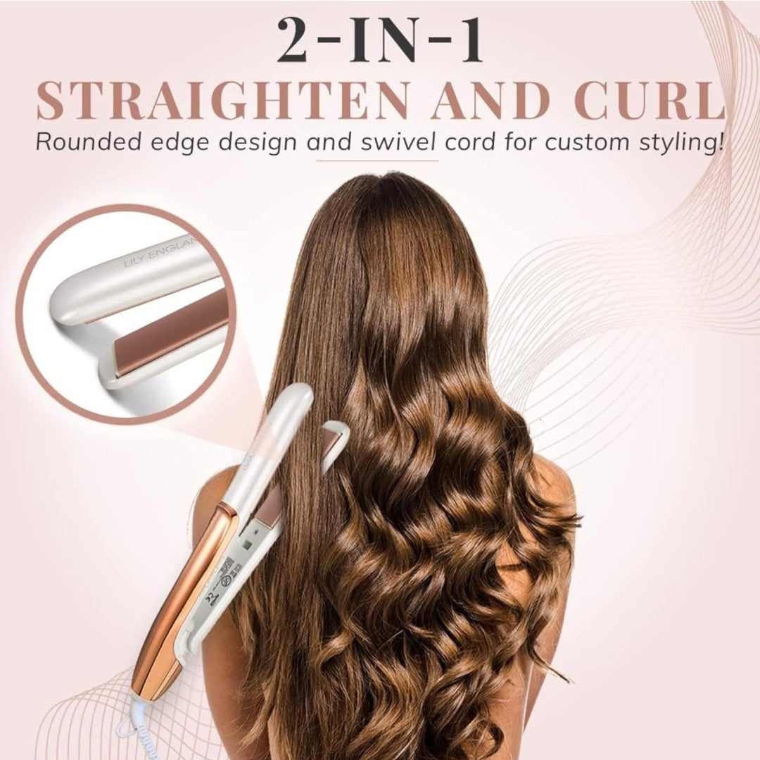 Lily England Ceramic Hair Straighteners for Women - 2 in 1 Hair Straightener and Curler