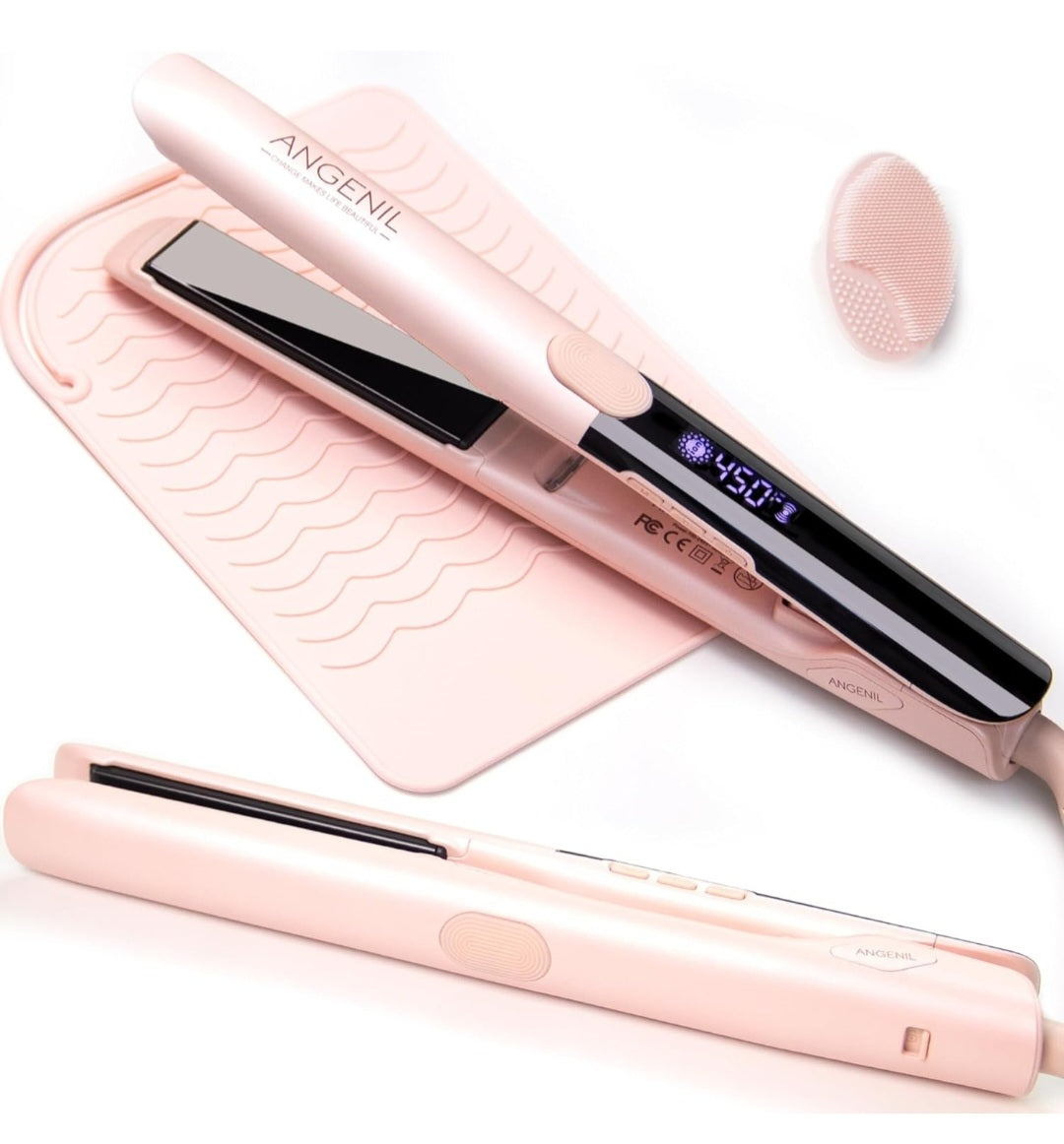 ANGENIL Pro Titanium Flat Iron Hair Straightener, Dual Voltage Straightening and Curling Iron in One,