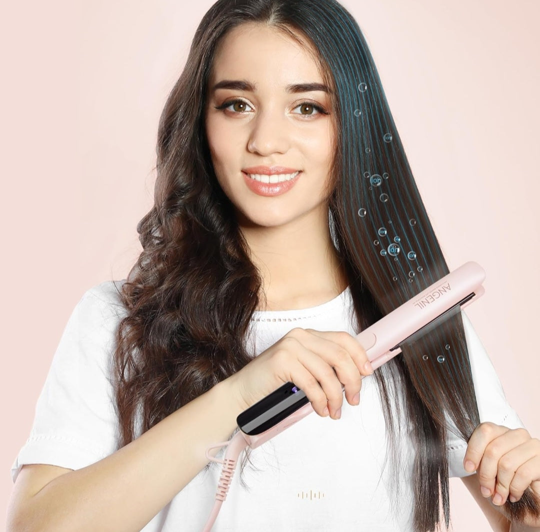 ANGENIL Pro Titanium Flat Iron Hair Straightener, Dual Voltage Straightening and Curling Iron in One,