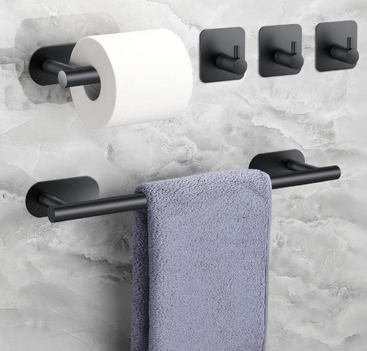 5 Pieces Black Towel Rail Set,Hand Towel Holder,Toilet Paper Holder & 3 Towel Hook