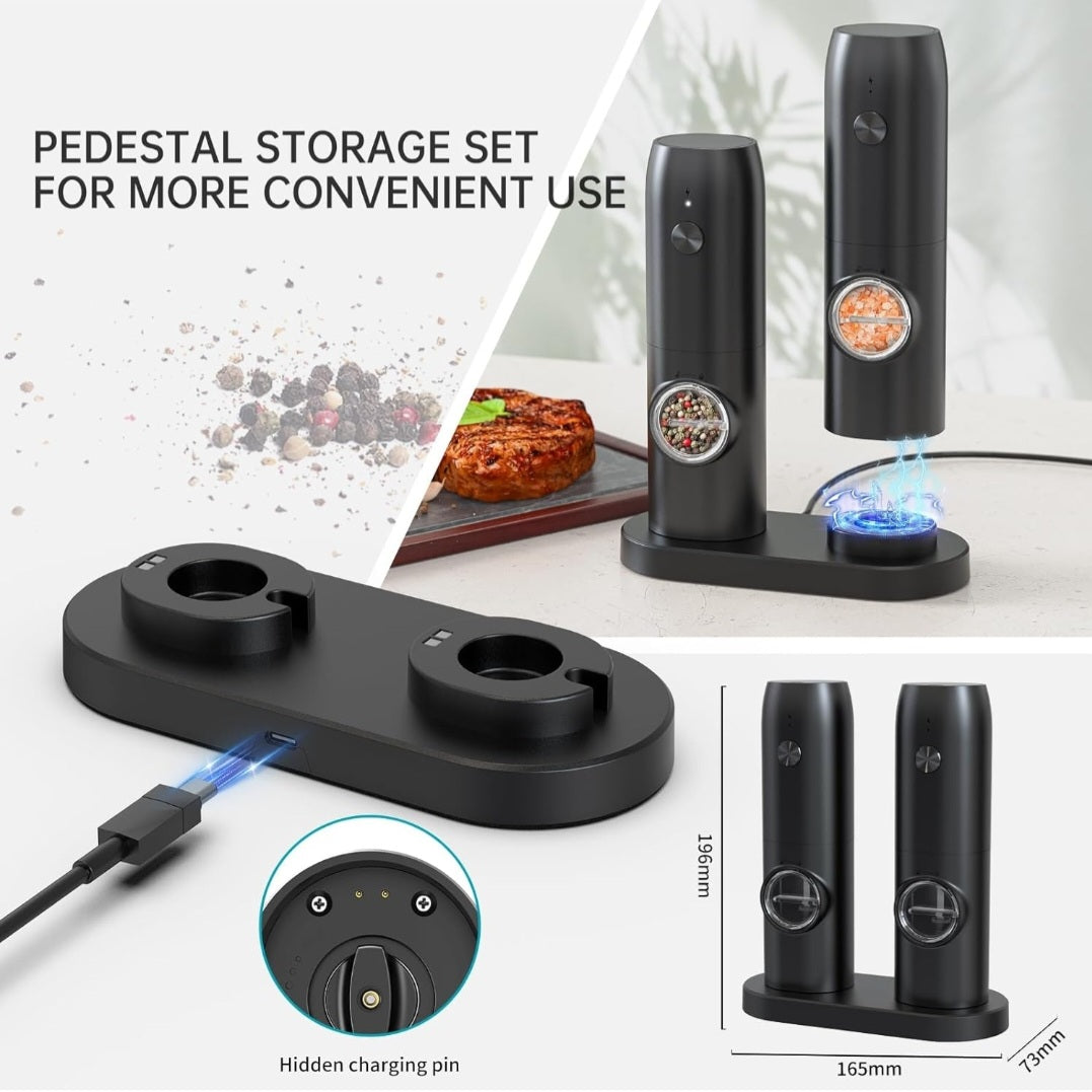 Electric Pepper Grinder Mills, USB Rechargeable Salt and Pepper Set with Base