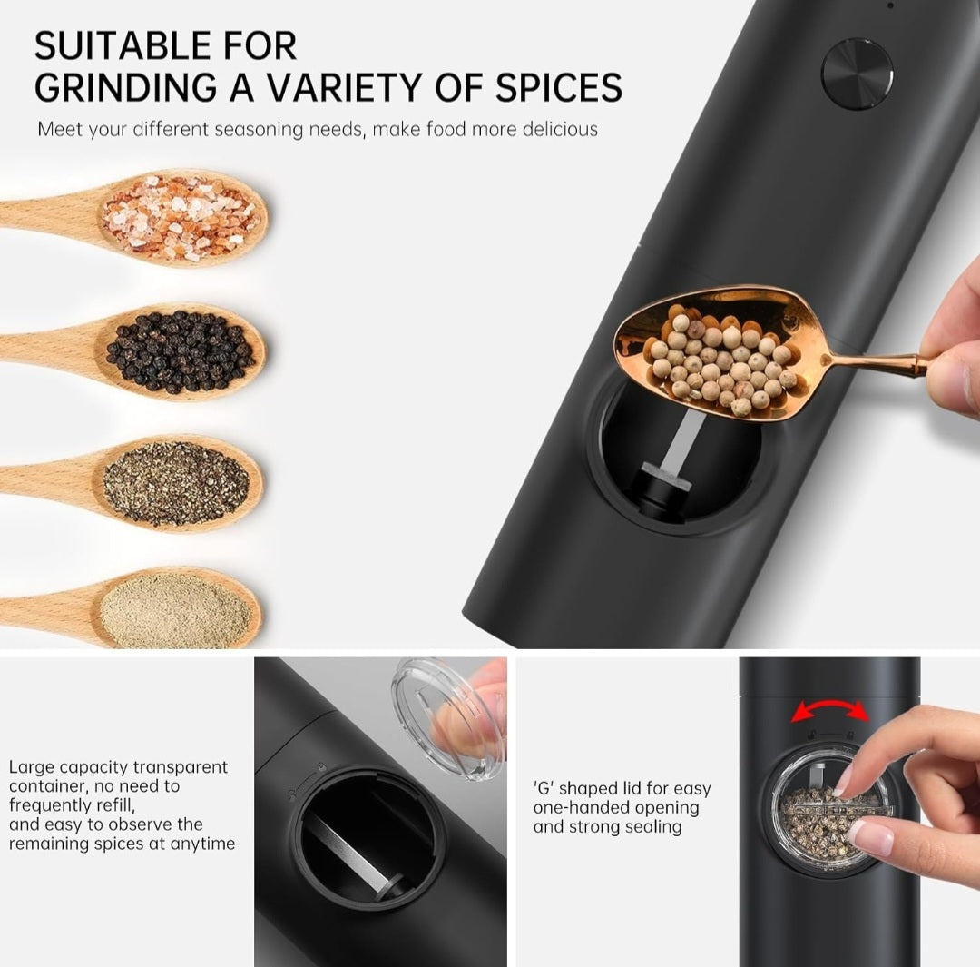 Electric Pepper Grinder Mills, USB Rechargeable Salt and Pepper Set with Base