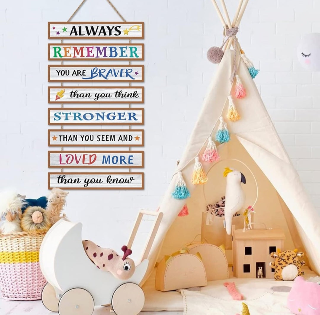  Inspirational Phrase Wall Art for Nursery,Inspirational Hanging Sign,Motivational Quote Wall Decor,You Are Brave Wall Decoration for Kids Bedroom,Positive Words Wall Art Sign for Babyroom Gift