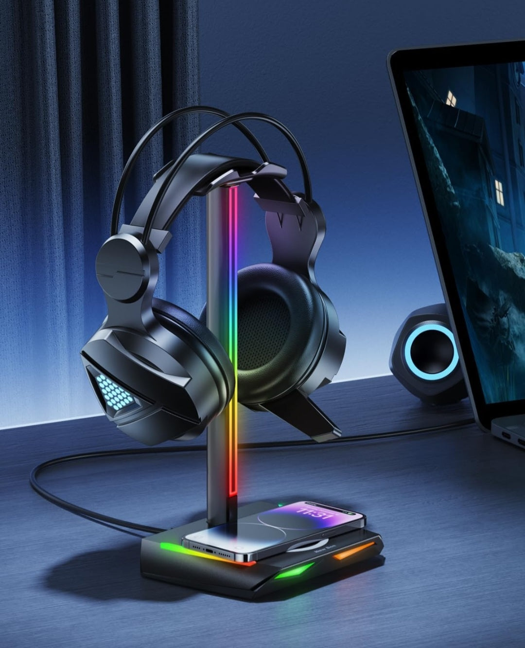 New bee Headphone Stand RGB Headset Holder 