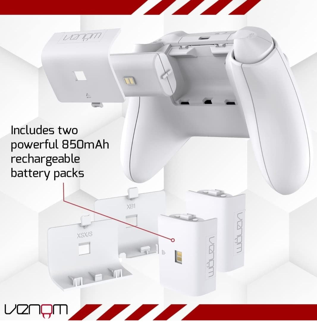 Venom Twin Charging Dock with 2 x Rechargeable Battery Packs - White (Xbox Series X & S / One)