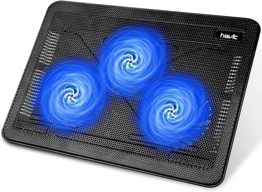 havit Cooling Pad 12"-17" Laptop air Cooler with 3 Ultra Quiet Fans, Ergonomic Comfort Notebook Cooler with 2 USB Ports, HV-F2056, Black & Blue