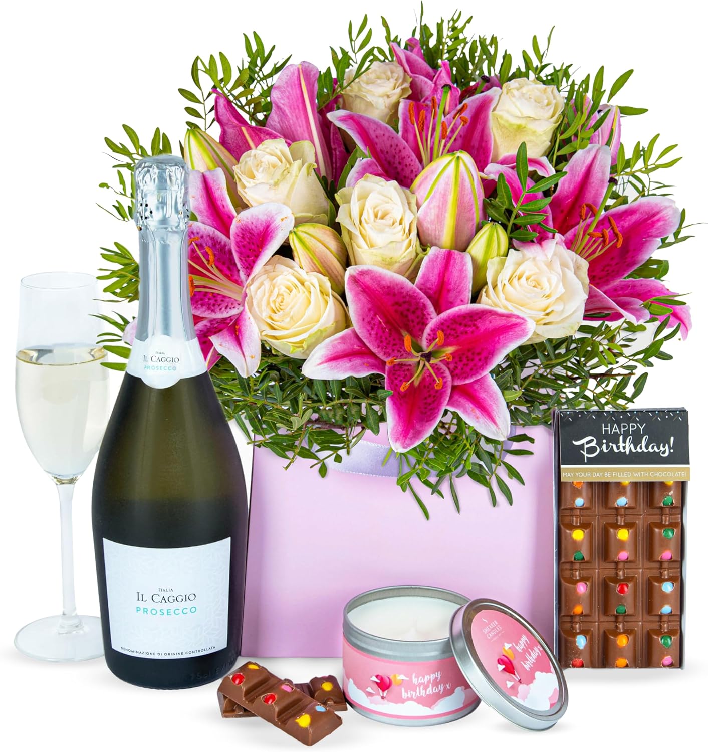 Birthday Delight - Prosecco and Flowers - Perfect for Couples - Wine Gift - Birthday Gift - Wedding Gift - White Wine - Red Wine