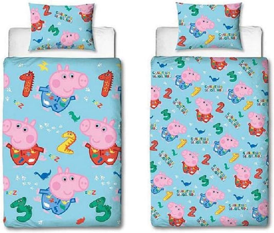 Peppa Pig Official Single Duvet Cover George Pig Counting Dinosaurs