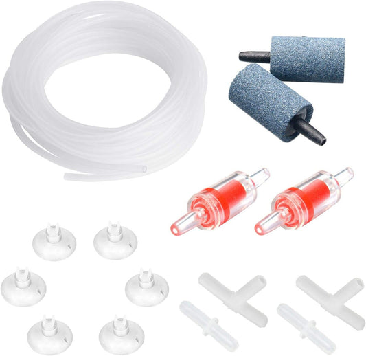 Uniclife Aquarium Airline Tubing Standard Air Pump Accessories Set with Air Stone Cylinders & Dics Connectors Suction Cups and Check Valves for Fish Tank Aeration Setup