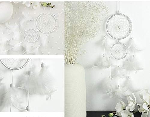 Dreamcatcher, Handmade Ornaments Dream Catcher Wind Chimes Indian Style Beads Feather Pendant Home Wall Window Decor for Bedroom Wedding Decoration White